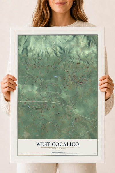 Map of West Cocalico, Pennsylvania, 18 x 24 inch print in a white wood frame