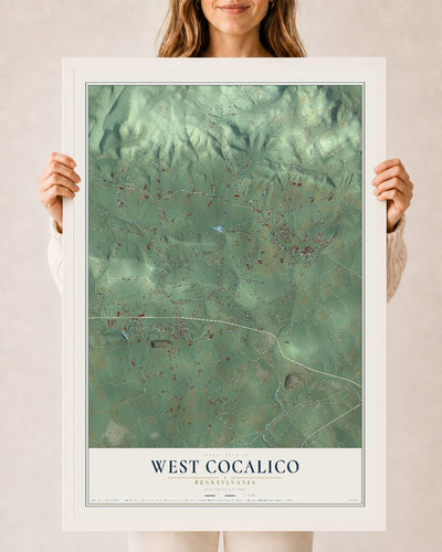 Map of West Cocalico, Pennsylvania, 24 x 36 inch print in a white wood frame