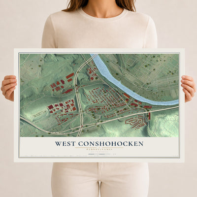 Map of West Conshohocken, Pennsylvania, 12 x 18 inch unframed archival matte print