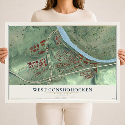Map of West Conshohocken, Pennsylvania, 18 x 24 inch unframed archival matte print