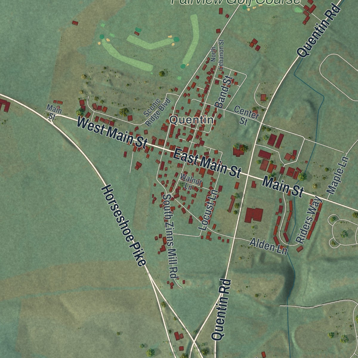 Close-up of the map of West Cornwall, Pennsylvania print showing street and building detail