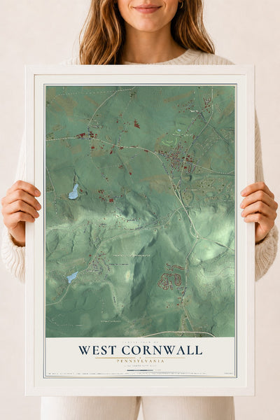 Map of West Cornwall, Pennsylvania, 18 x 24 inch print in a white wood frame