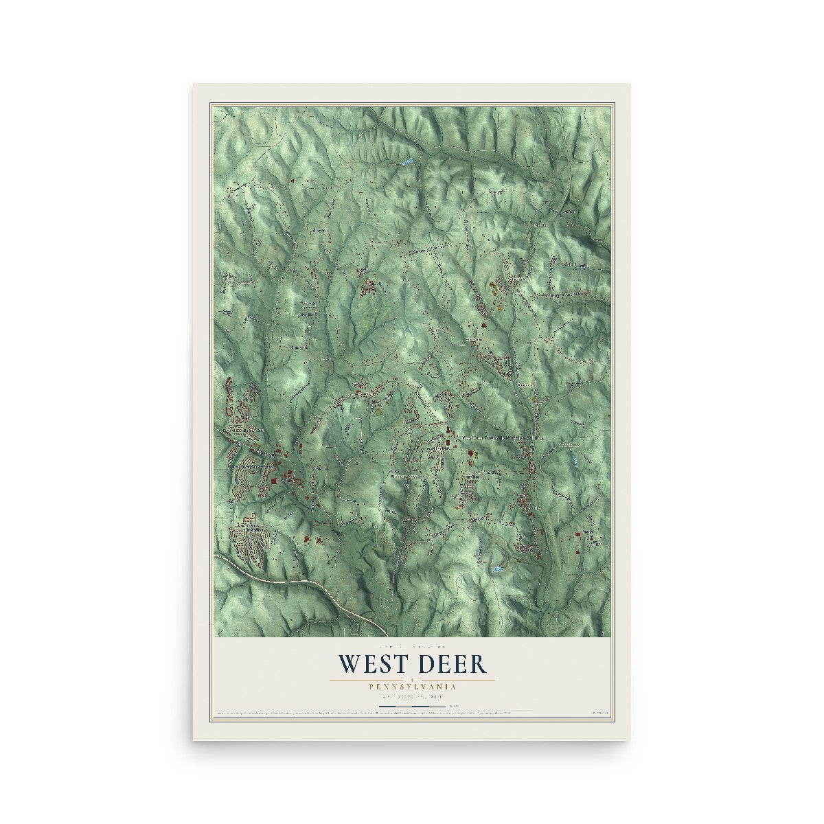 Map of West Deer, Pennsylvania, 12 x 18 inch unframed archival matte print