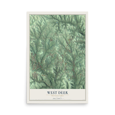 Map of West Deer, Pennsylvania, 12 x 18 inch unframed archival matte print