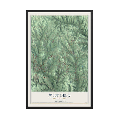 Map of West Deer, Pennsylvania, 12 x 18 inch print in a black wood frame