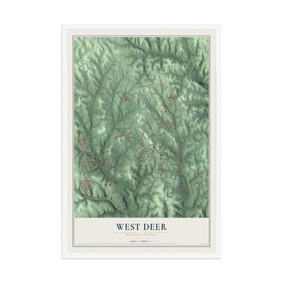 Map of West Deer, Pennsylvania, 12 x 18 inch print in a white wood frame