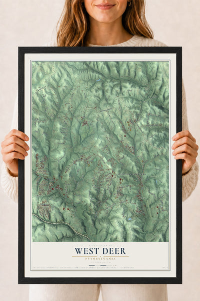 Map of West Deer, Pennsylvania, 18 x 24 inch print in a black wood frame