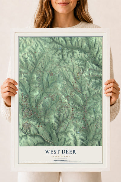 Map of West Deer, Pennsylvania, 18 x 24 inch print in a white wood frame