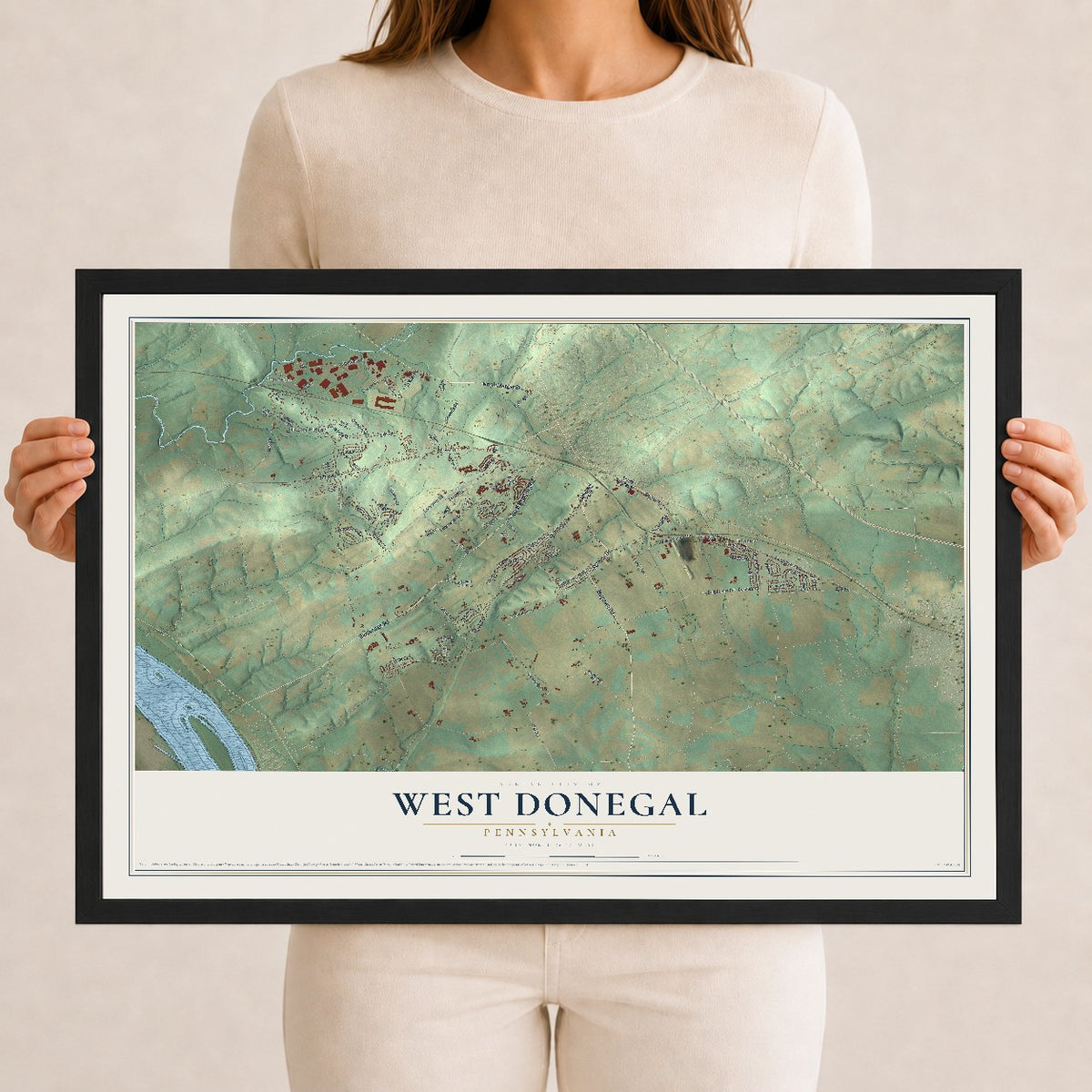 Map of West Donegal, Pennsylvania, 12 x 18 inch print in a black wood frame