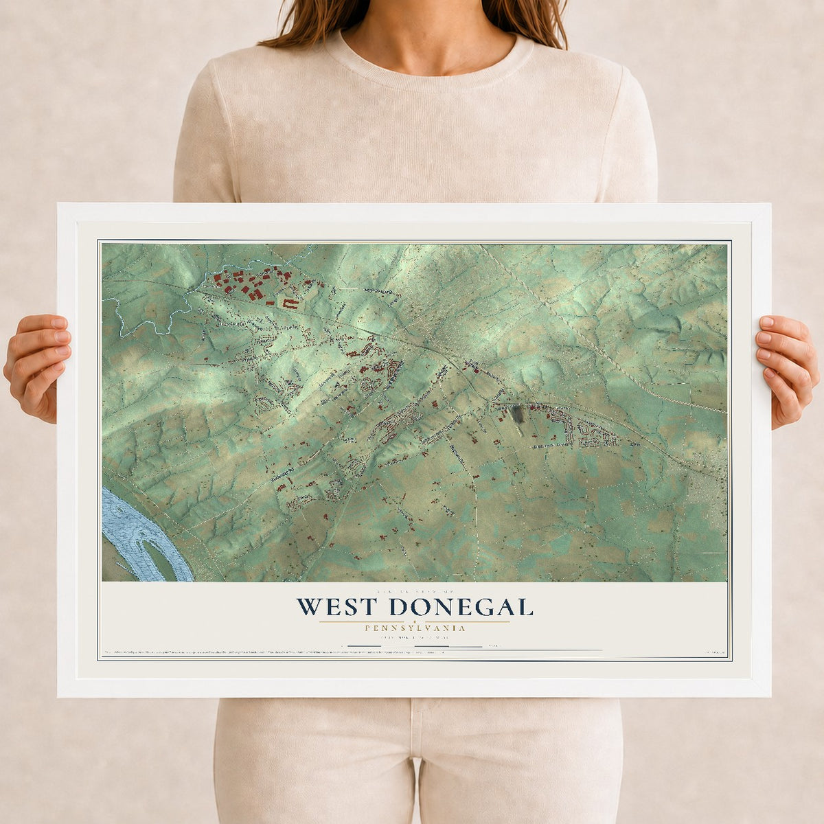 Map of West Donegal, Pennsylvania, 12 x 18 inch print in a white wood frame