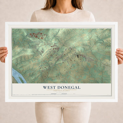 Map of West Donegal, Pennsylvania, 18 x 24 inch print in a white wood frame