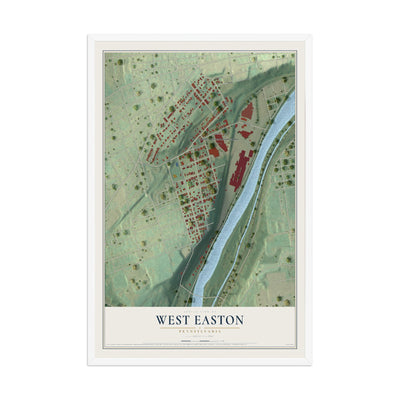 Map of West Easton, Pennsylvania, 12 x 18 inch print in a white wood frame