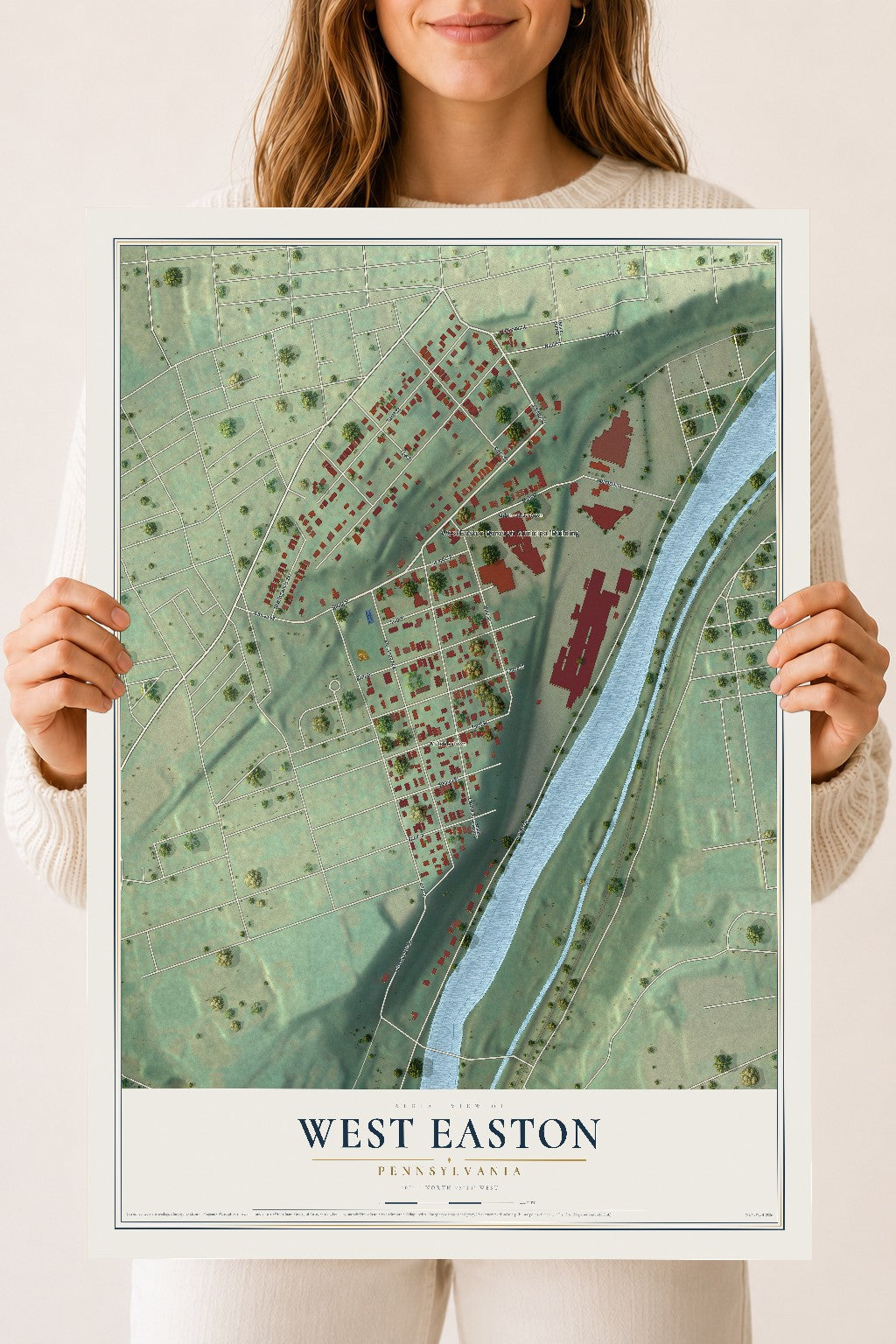 Map of West Easton, Pennsylvania, 18 x 24 inch unframed archival matte print