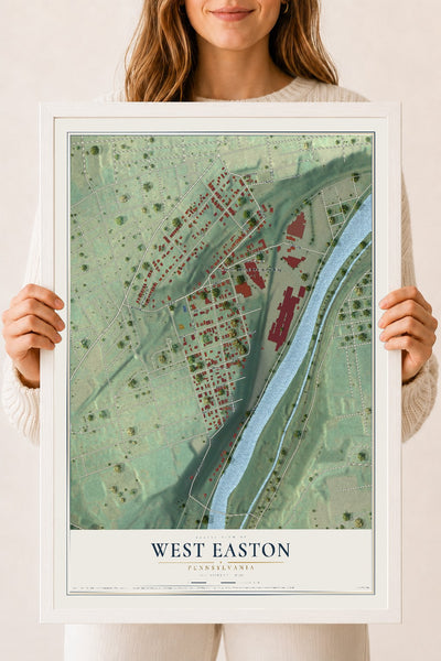 Map of West Easton, Pennsylvania, 18 x 24 inch print in a white wood frame