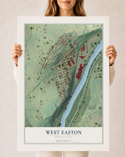 Map of West Easton, Pennsylvania, 24 x 36 inch print in a white wood frame