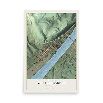Map of West Elizabeth, Pennsylvania, 12 x 18 inch unframed archival matte print