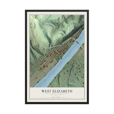 Map of West Elizabeth, Pennsylvania, 12 x 18 inch print in a black wood frame