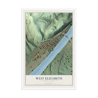 Map of West Elizabeth, Pennsylvania, 12 x 18 inch print in a white wood frame