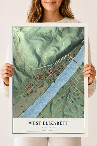Map of West Elizabeth, Pennsylvania, 18 x 24 inch unframed archival matte print