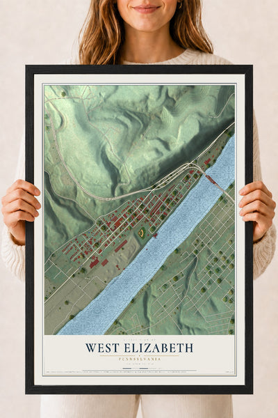 Map of West Elizabeth, Pennsylvania, 18 x 24 inch print in a black wood frame