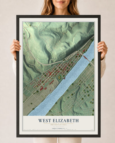 Map of West Elizabeth, Pennsylvania, 24 x 36 inch print in a black wood frame