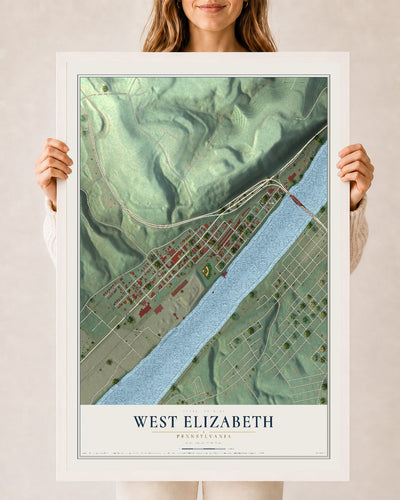 Map of West Elizabeth, Pennsylvania, 24 x 36 inch print in a white wood frame