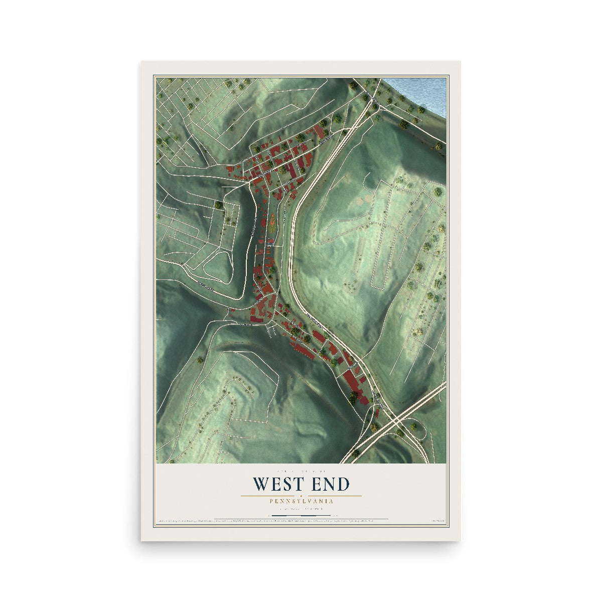 Map of West End, Pennsylvania, 12 x 18 inch unframed archival matte print