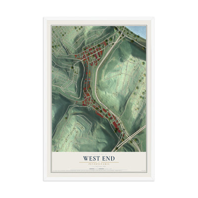 Map of West End, Pennsylvania, 12 x 18 inch print in a white wood frame