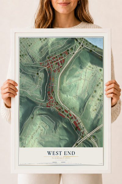 Map of West End, Pennsylvania, 18 x 24 inch print in a white wood frame
