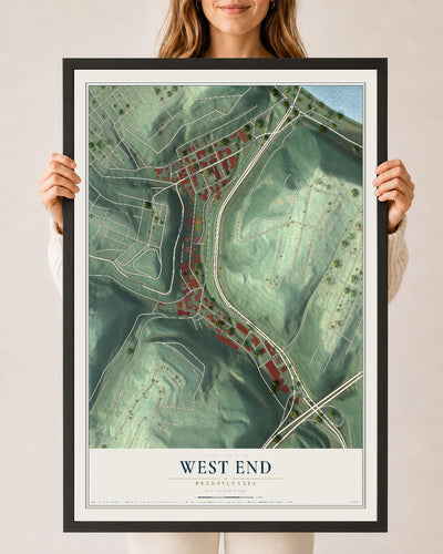 Map of West End, Pennsylvania, 24 x 36 inch print in a black wood frame