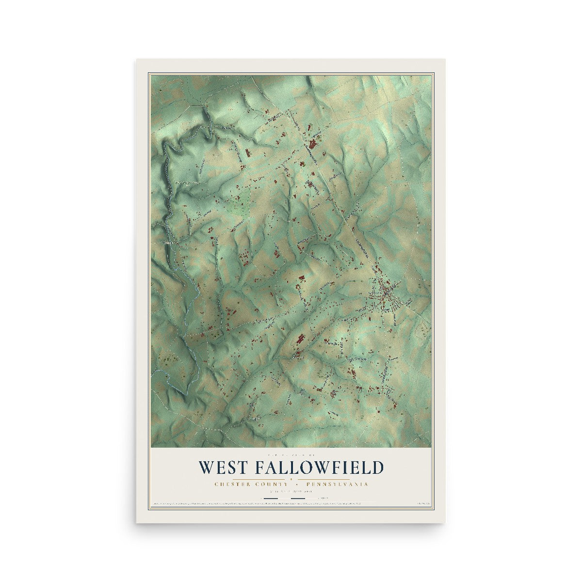 Map of West Fallowfield, Chester County, Pennsylvania, 12 x 18 inch unframed archival matte print