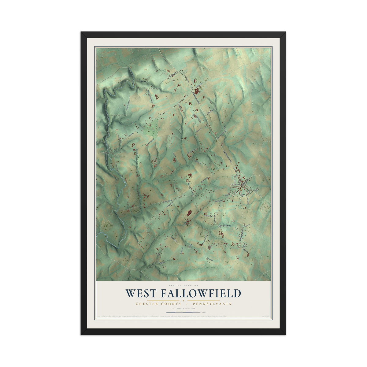 Map of West Fallowfield, Chester County, Pennsylvania, 12 x 18 inch print in a black wood frame