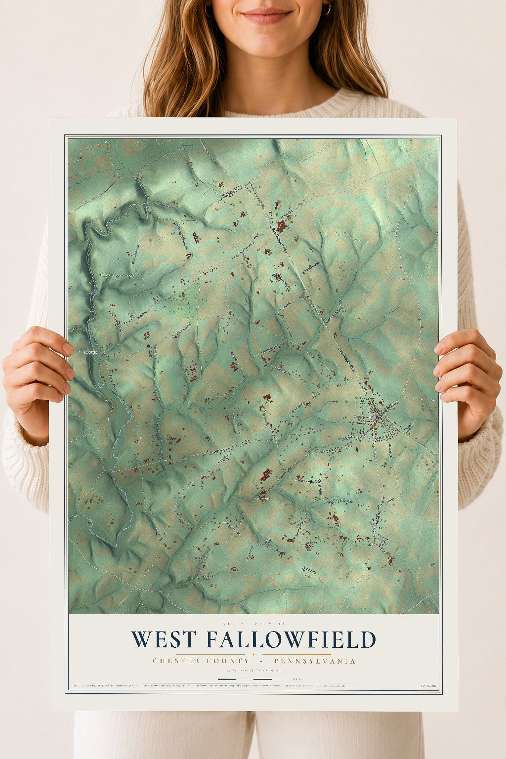 Map of West Fallowfield, Chester County, Pennsylvania, 18 x 24 inch unframed archival matte print