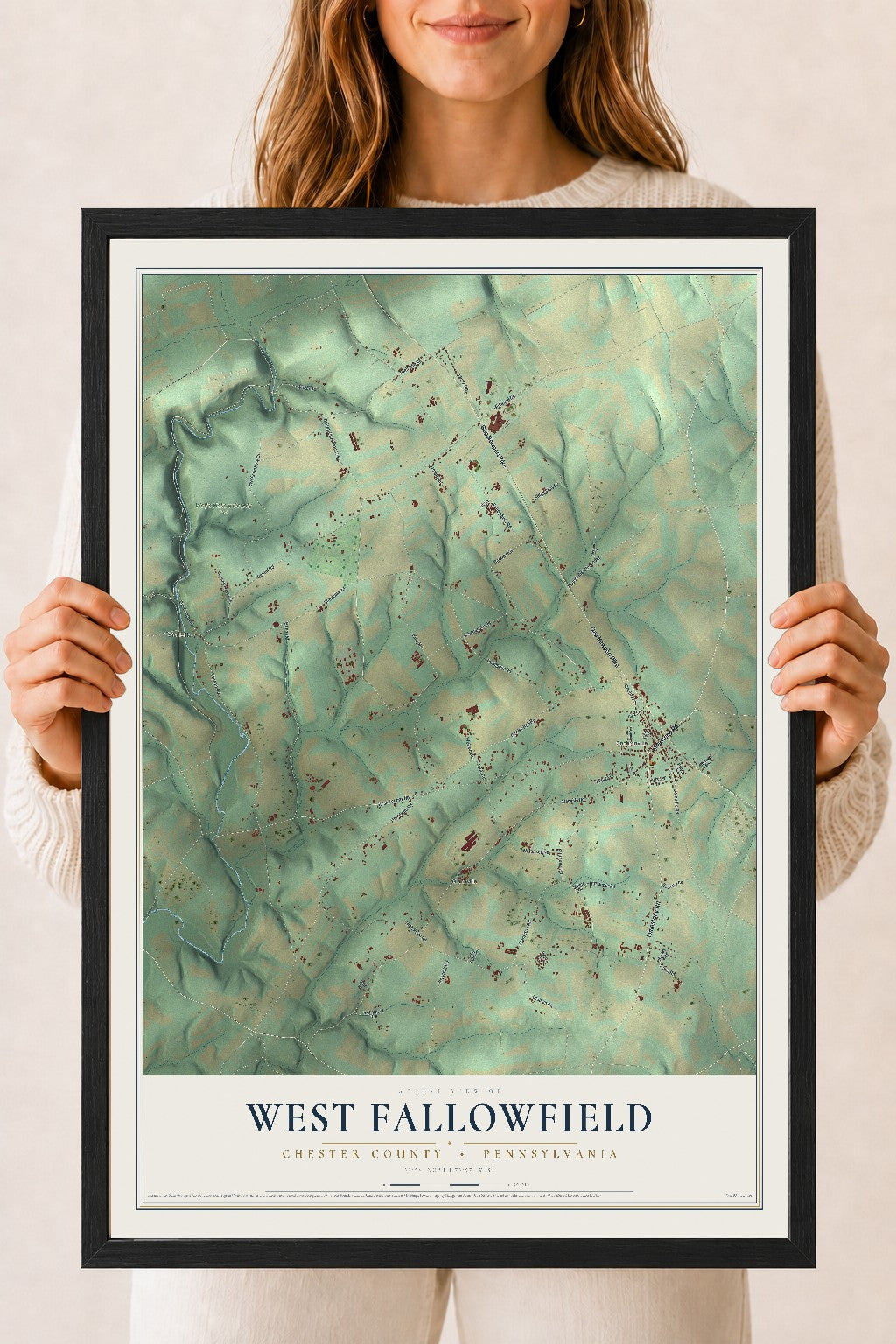 Map of West Fallowfield, Chester County, Pennsylvania, 18 x 24 inch print in a black wood frame