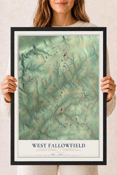 Map of West Fallowfield, Chester County, Pennsylvania, 18 x 24 inch print in a black wood frame