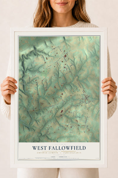 Map of West Fallowfield, Chester County, Pennsylvania, 18 x 24 inch print in a white wood frame