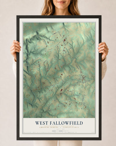 Map of West Fallowfield, Chester County, Pennsylvania, 24 x 36 inch print in a black wood frame