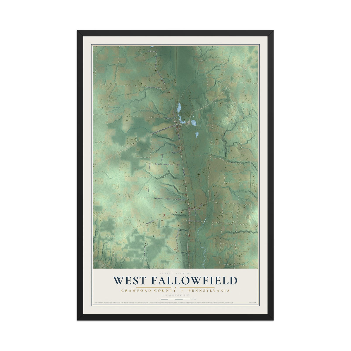 Map of West Fallowfield, Crawford County, Pennsylvania, 12 x 18 inch print in a black wood frame