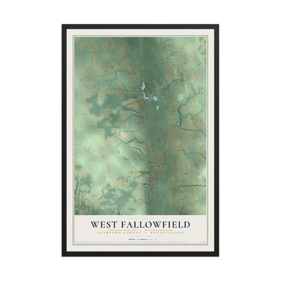 Map of West Fallowfield, Crawford County, Pennsylvania, 12 x 18 inch print in a black wood frame