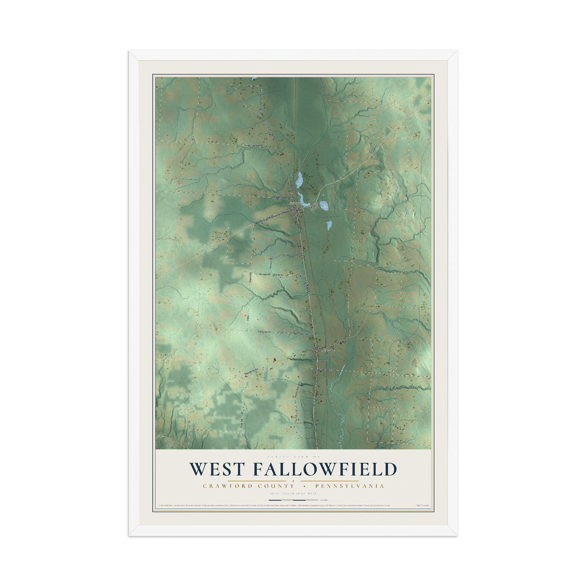 Map of West Fallowfield, Crawford County, Pennsylvania, 12 x 18 inch print in a white wood frame