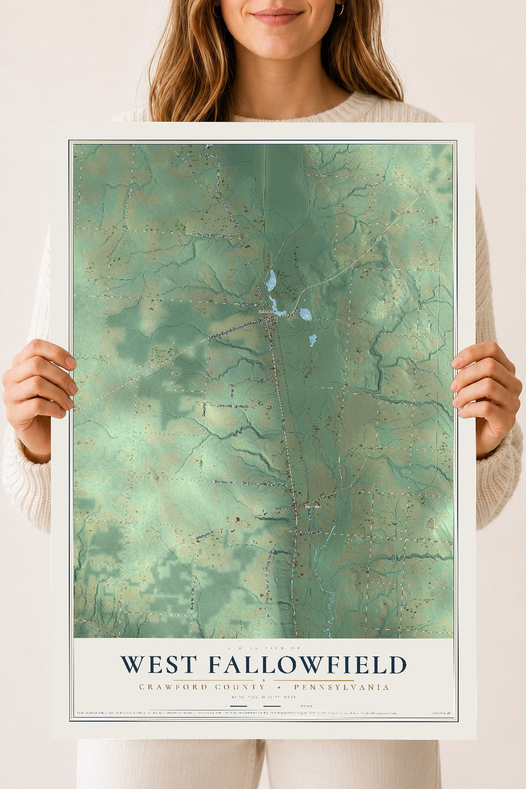 Map of West Fallowfield, Crawford County, Pennsylvania, 18 x 24 inch unframed archival matte print