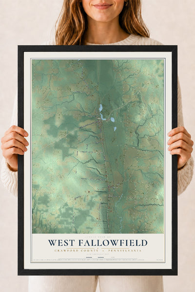 Map of West Fallowfield, Crawford County, Pennsylvania, 18 x 24 inch print in a black wood frame
