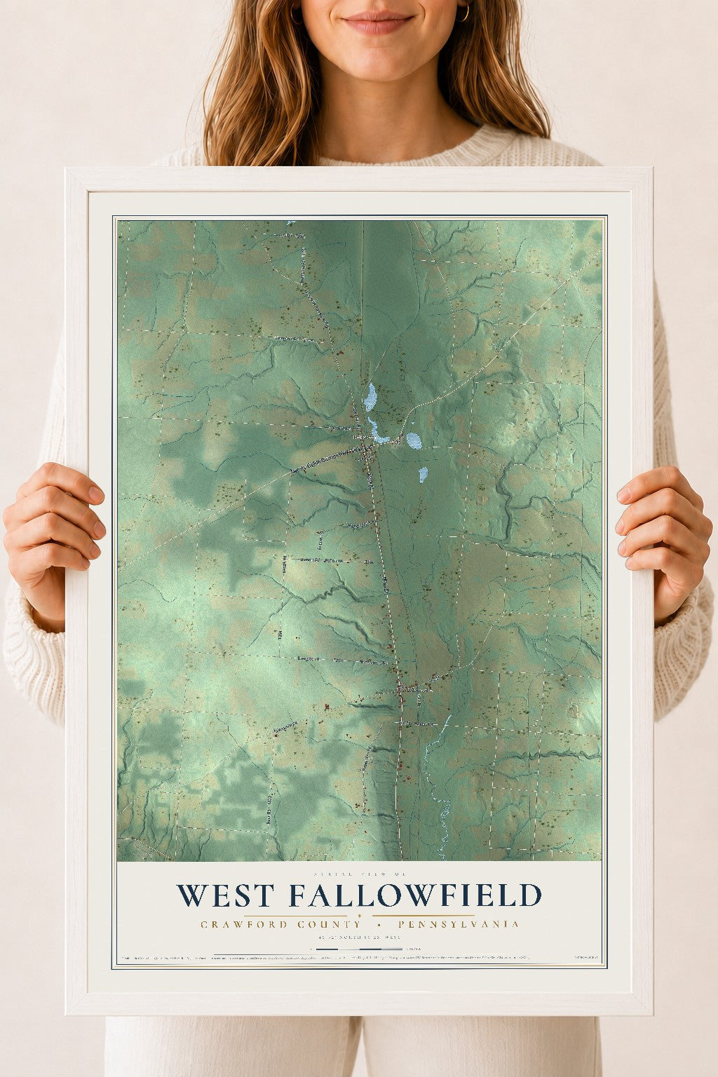 Map of West Fallowfield, Crawford County, Pennsylvania, 18 x 24 inch print in a white wood frame