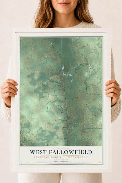 Map of West Fallowfield, Crawford County, Pennsylvania, 18 x 24 inch print in a white wood frame