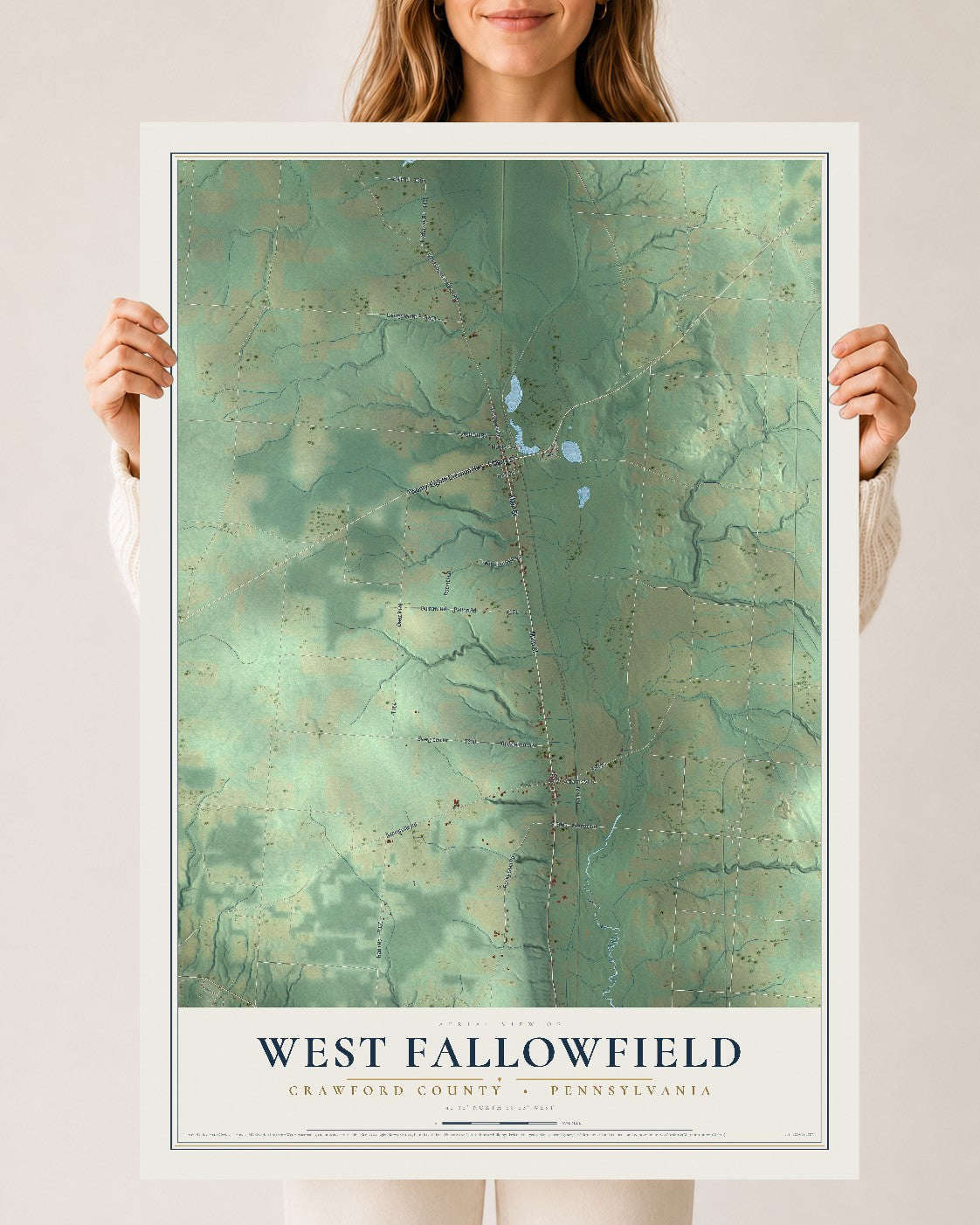 Map of West Fallowfield, Crawford County, Pennsylvania, 24 x 36 inch unframed archival matte print