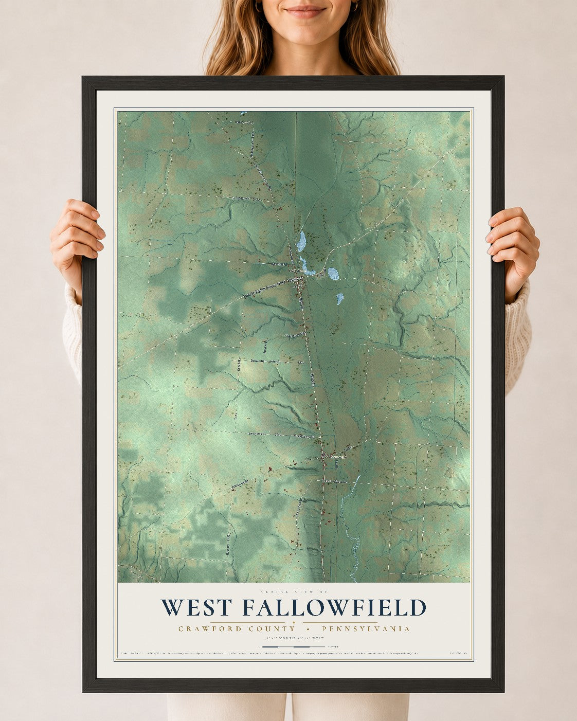 Map of West Fallowfield, Crawford County, Pennsylvania, 24 x 36 inch print in a black wood frame