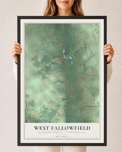 Map of West Fallowfield, Crawford County, Pennsylvania, 24 x 36 inch print in a black wood frame