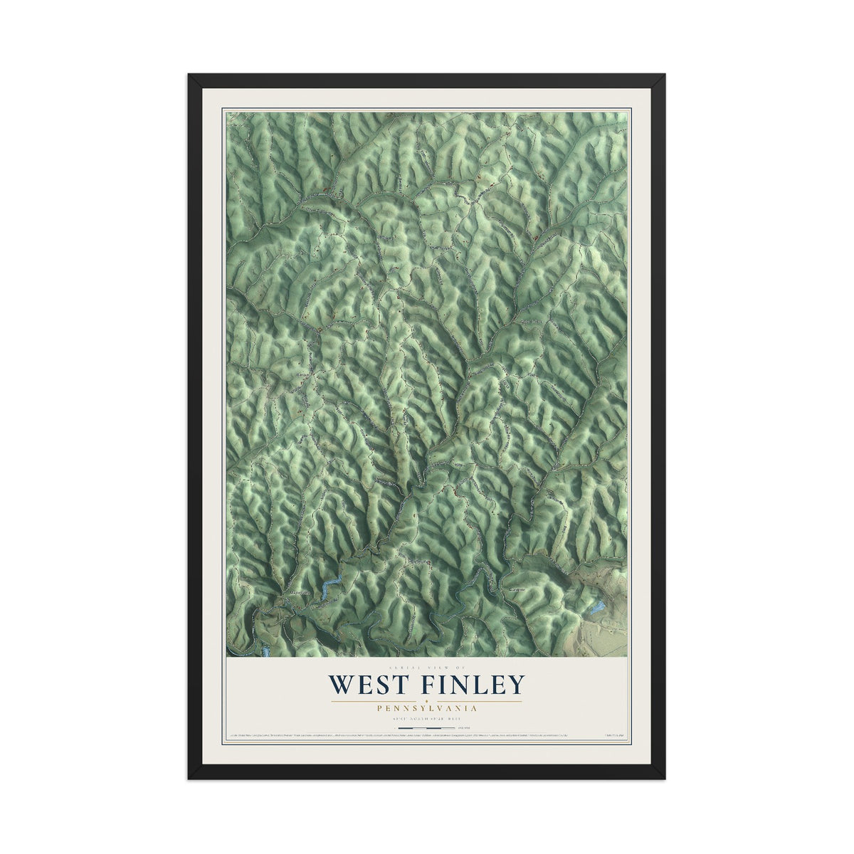 Map of West Finley, Pennsylvania, 12 x 18 inch print in a black wood frame