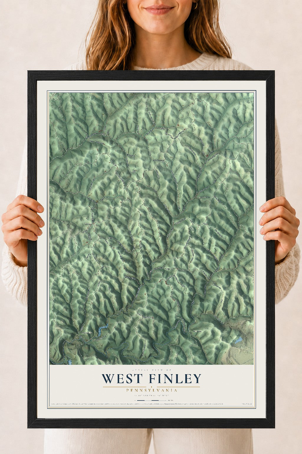 Map of West Finley, Pennsylvania, 18 x 24 inch print in a black wood frame