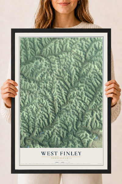Map of West Finley, Pennsylvania, 18 x 24 inch print in a black wood frame